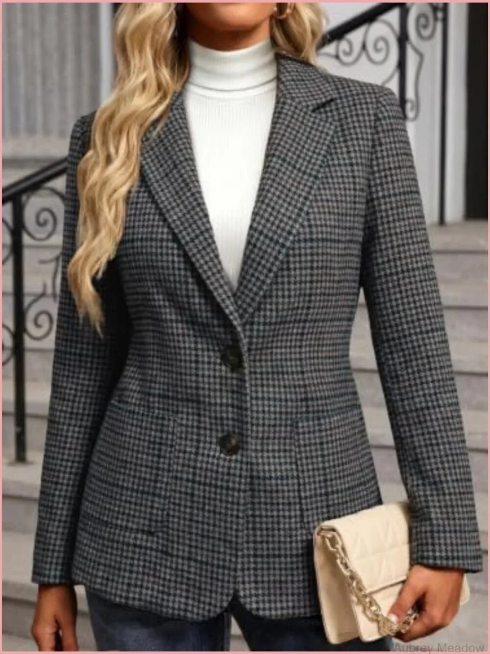 Womens Tweed Houndstooth Blazer Fully Lined Work Casual Office Jacket Suit